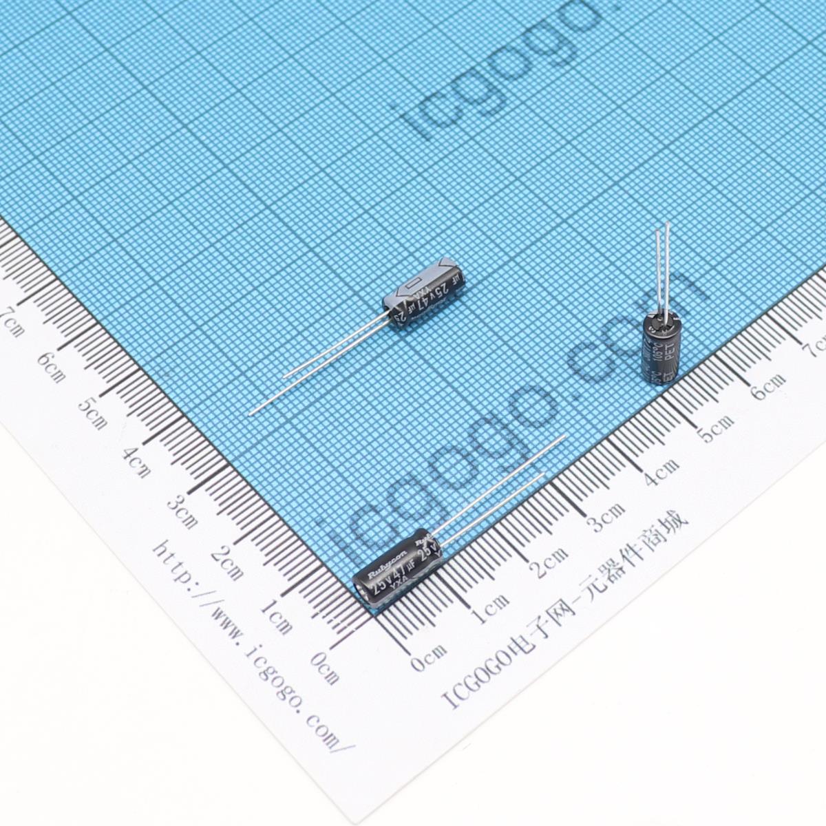 红宝石 直插铝电解电容 25V 47UF φ 5X11mm RUBYCON 25YXA47M-5X11 YXA 标准品 ±20%