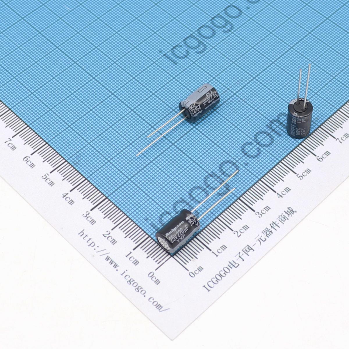 红宝石 直插铝电解电容 25V 220UF φ 6.3X11mm RUBYCON 25YXJ220M-6.3X11 YXJ 小型化 长寿命 低阻抗 ±20%